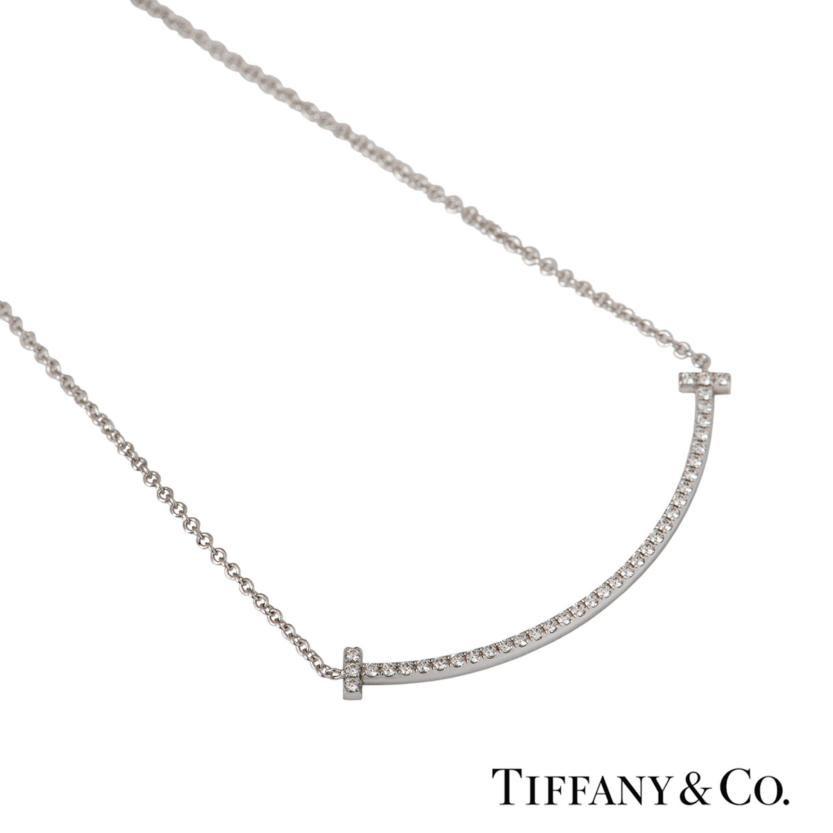 Tiffany & Co. White Gold Diamond T Smile Pendant | Rich Diamonds